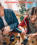 Father and daughter using Fast Heating 60W Soldering Kit With 110V Ceramic Heater Iron for electronics repair at home.