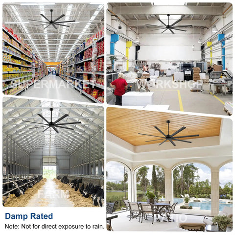 84 Inch Solid As A Rock Industrial Ceiling Fan With No Sweat Remote Setup And Eight Durable Aluminum Blades in various commercial settings.
