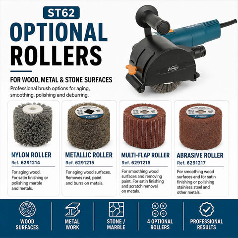 Good Luck 1400 Watt Electric Brush Sander For Wood Metal Stone Heavy Duty Powerhouse For Paint Stripping And Surface Texturing With Variable Speed Control, featuring optional rollers.