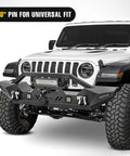 Jeep with installed three eighths inch Grade 70 forged steel winch hook set with safety latch and clevis slip hooks, black.
