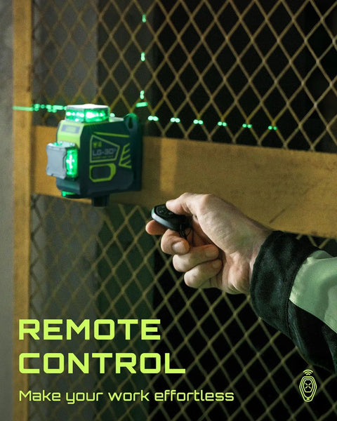 3 By 360 Degree Laser Level Self Leveling With Green Cross Line For Construction And Picture Hanging All In One Boss Grade Tool With Rechargeable Battery Remote Control And Magnetic Rotating Stand Included, handheld remote used