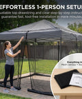 Mosquito Netting for Patio Umbrella 10x10 Ft Canopy Screen in black, easy setup, weather resistant 75D polyester mesh with TPU base