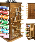 Pretty Slick Wooden 84 Spool Thread Rack With 360 Degree Rotation And Hidden Compartments For Sewing Embroidery Craft Threads Storage Organizer And Needles Bobbins with colorful threads and jewelry.