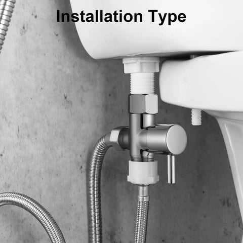 Brass T Valve Bidet Connector With Shut Off Valve For Toilet Chrome Finish 7/8 Inch By 7/8 Inch By 1/2 Or 3/8 Inch installation view