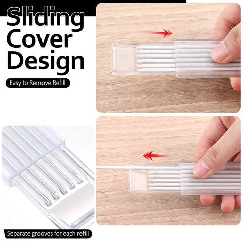 24 Pack 2.8mm HB Refills For Carpenter And Mechanical Pencils in sliding cover package showing easy removal and refill storage.