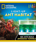 Light Up Ant Habitat Kit For Kids With Magnifiers Totally Hands On Science Toy For Curious Minds Watch Ants Build Tunnels In A Safe Gel Terrarium Explore Lighting Temperature And Location To See What Helps Them Thrive. National Geographic light-up ant habitat kit box with gel terrarium