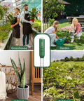 4 In 1 Soil Moisture Meter With Wireless Sensor Up To 300 Feet shown in greenhouse, garden, indoors, and outdoors use