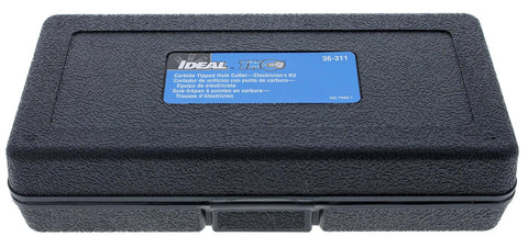 IDEAL TKO four-piece carbide hole cutter kit in black carry case (front view)