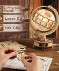 Luminous 3D Puzzle Globe Kit With USB Rotation Wooden Globe Craft For Adults And Teens 5 Hour Assembly Challenge Science Geography Desk Decor Unique Gift For Travel Lovers And Puzzle Fans. DIY wooden globe puzzle with laser-cut parts and no glue