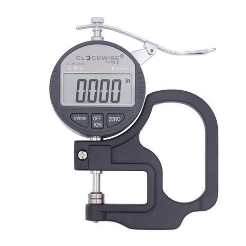 Digital Thickness Gauge DTGR-0055 0-0.4 Inch 10mm With 0.0005 Inch 0.01 mm Resolution, Dual Unit Conversion, No-Fuss Big LCD 1.6 Inch By 0.7 Inch, Auto Off, Built For Soft Materials Like Paper Leather Film Fabric Rubber
