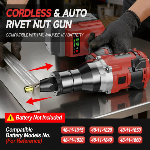 Badass Cordless Rivet Nut Gun For 18 Volt Batteries Tool Only, close-up on the tool fitting a fastener.