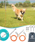 Heavy Duty Dog Runner Trolley System With 100 Ft Zip Line, Dual 10 Ft And 15 Ft Tie Outs For Large Dogs Up To 250 Lbs, Chew Proof Run Cable