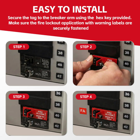 Installation steps for Fire Alarm Lockout Kit 10 Pack for ESeries, Red Color Safety Lockout to Prevent Accidental Alarm Shutdown.