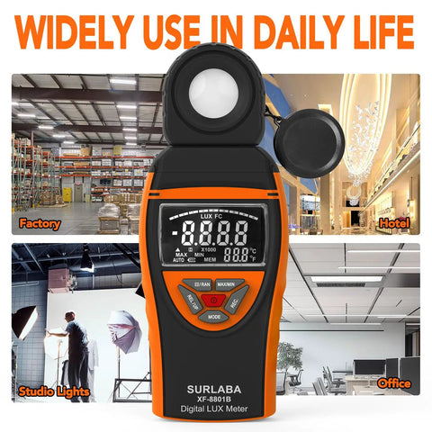 Ultra-Accurate Digital Light Meter 0.1 to 400,000 Lux With Temperature Sensor, Max Min Hold, 90 Degree Rotatable Sensor for Photography, Indoor Lighting, and Plant Growth.