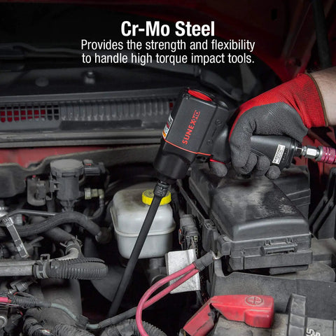 Mechanic using Three Eighths Inch Drive Impact Extension Set with CrMo Steel under car hood