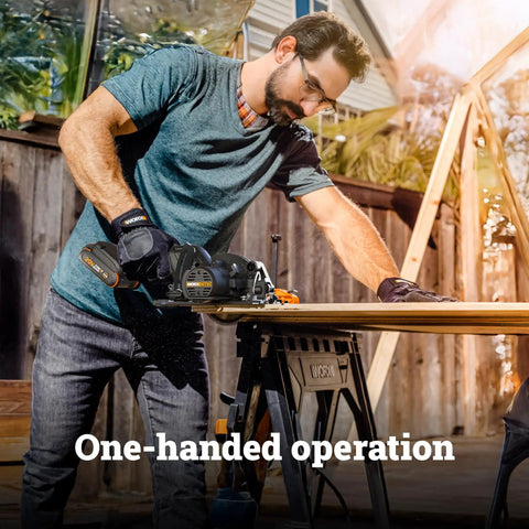 20V Brushless Cordless Circular Saw With 4.5 Inch Blade For Clean Wood Cutting And Fast Home Renovation used one-handed on plywood.