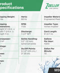Product specifications for Heavy Duty Half HP Submersible Sump Pump With Cast Iron Housing And LED Power Plug High Flow Vortex Impeller