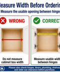 Image demonstrating cabinet measurement tips for Soft Close Pull Out Cabinet Organizer 22.5 Inch Wide By 21 Inch Deep Wood Drawer Shelf.
