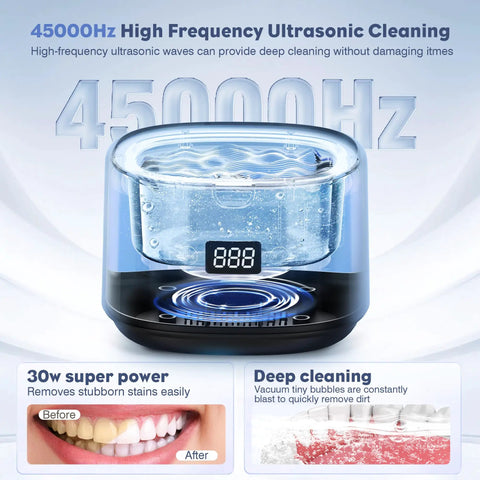 Heavy Duty Ultrasonic Retainer Cleaner Featuring 30 Watt Deep Clean Tech And Roomy Water Tank with 45000Hz frequency and water tank.