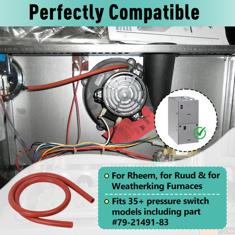 Beefy Three Sixteenth Inch Inner Diameter Nineteen Inch High Temperature Silicone Vacuum Tubing Replacement For Furnace Pressure Switch Hose 79 21491 83 Compatible With Rheem And Ruud HVAC Systems installed in furnace