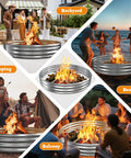Big 6 Foot Metal Fire Pit Ring For Outdoor Pits Bonfire Ring 0.7 Millimeter Thick And 1 Foot High Heavy Duty Silver Steel Beach