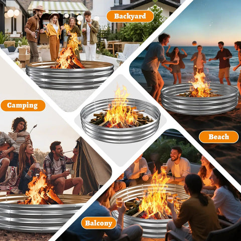 Big 6 Foot Metal Fire Pit Ring For Outdoor Pits Bonfire Ring 0.7 Millimeter Thick And 1 Foot High Heavy Duty Silver Steel Beach