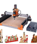 FoxAlien Masuter 3S CNC router with orange frame, black spindle, wooden bed and control box