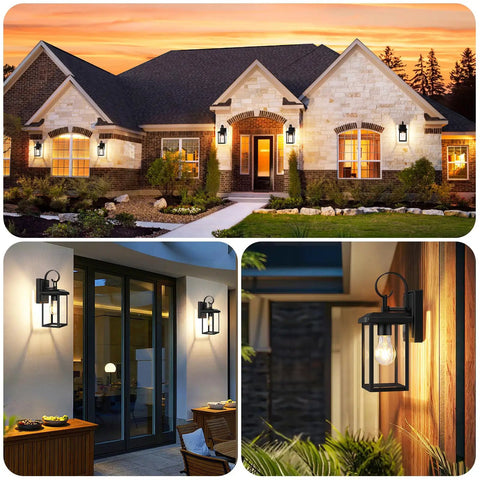 Premium Black Outdoor Wall Light Fixtures Built Different For Any Season Porch Sconces on a decorative home exterior at sunset.