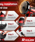 Rivlox cordless 3-inch angle grinder kit with two 12V batteries, charger, and five cutting discs (front view)