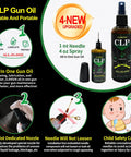 9mm Bore Cleaner And Pro Grade 5 Oz CLP Oil Gun Cleaning Kit with bottle illustration, needle and spray features highlighted.