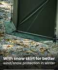 Hammock Hot Tent With Stove Jack For Winter Camping, snow skirt detail for protection in cold weather