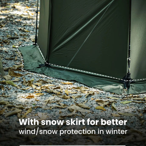 Hammock Hot Tent With Stove Jack For Winter Camping, snow skirt detail for protection in cold weather