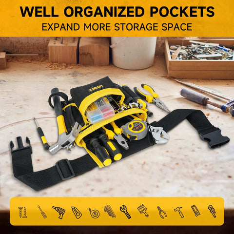 26 Pocket Nylon Tool Belt With Detachable Pouch, Quick Release Buckle, And Fully Adjustable 31 To 48 Inch Strap For Electricians