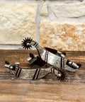 Ladies Antique Brown Western Spurs With 1 Inch Steel Band Silver Overlay Trim 2 Inch Raised Shank For Control
