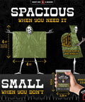Survival Poncho With Built In Emergency Blanket For Rain Protection And Heat Retention shown with dimensions and packaging
