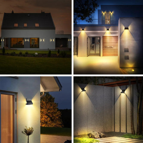 Solar Motion Sensor Security Light Outdoor With Lens LED Waterproof Wireless Wall Light installed on walls and fences at night