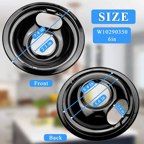 Stovetop Drip Pans Kit Replacement For Electric Ranges Includes One Large Eight Inch Pan And Three Small Six Inch Pans W10290353 W10290350 Direct Fit black porcelain measurements
