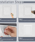 Installation steps for Heavy Duty Self Adhesive Access Panel For Drywall 6 X 8 Inch Plumbing Wall Hole Cover with visible actions.