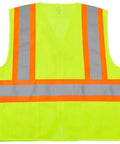 Back view of Class Two High Visibility Safety Vest Zip Front Two Pockets Lime Mesh Reflective Workwear in mesh fabric.