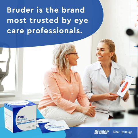 Bruder Hygienic Eyelid Cleansing Wipes box with blue and white packaging, 30-count