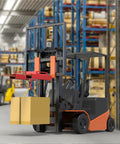 Forklift lifting hook with red powder coat, heavy duty swivel crane hook for dual pallet forks, 6600 lb capacity in warehouse