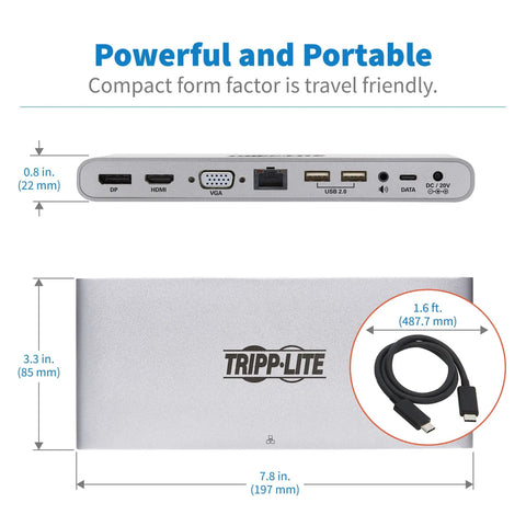 Straight Up Rock Solid Thunderbolt 3 Docking Hub, 7.8 x 3.3 inches, showcasing ports for dual 4K outputs and USB connections.