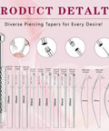 Ball Grabber Piercing Tool Kit For Jewelry In 14G To 20G Stainless Steel details with curved and straight cones.