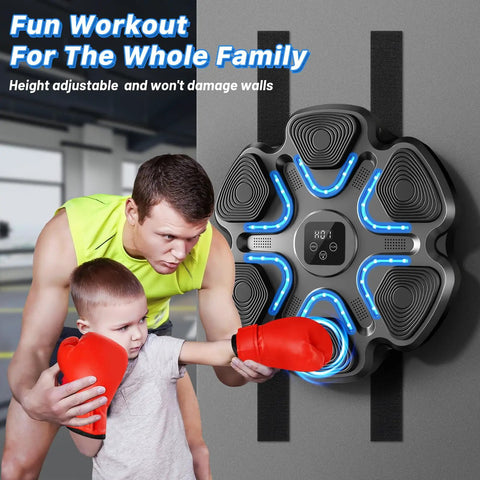 Father and son using Dope Music Boxing Machine With Bluetooth Punching Trainer For Home Gym Wall Mounted LED Target 9 Speed Modes