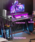 40 Inch L Shaped Gaming Desk With Power Outlet And LED Lights Carbon Fiber Textured Corner Computer Desk with Monitor Stand