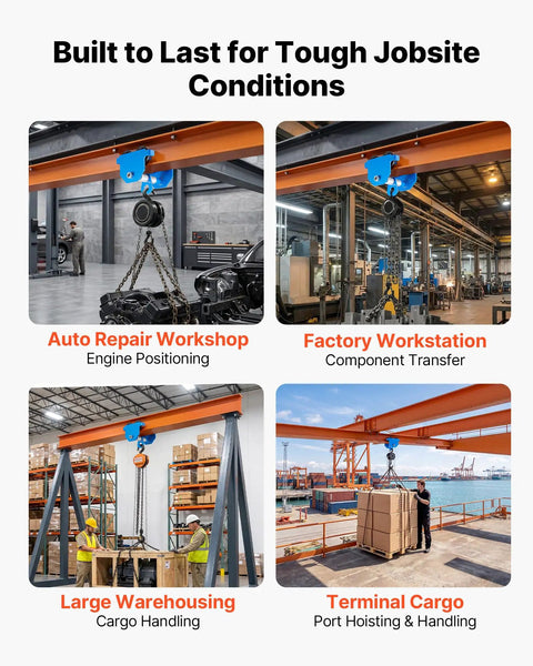 Heavy Duty Manual Trolley For I Beam With Adjustable Width 2.1 To 5.5 Inches And Dual Wheel Carriage Supports 1100 Lbs Capacity in use at jobsite