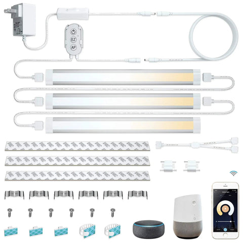 Under Cabinet Lighting Kit With Voice Control And App, LED Bar Lights for kitchen shelves, works with Alexa Google Siri