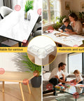 12 Pack Clear Corner Protectors Baby Proof Furniture Edge Bumpers on various table surfaces featuring a clear rounded corner shield.
