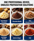 Bowls of grated cheese, chocolate, nuts, bread, garlic, and chili from Heavy Duty Cheese Shredder Machine 550W For Commercial Kitchens