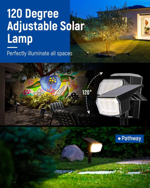 63 LED Solar Spotlight Lights Outdoor With 3000K Daylight Super Bright 3 Lighting Modes IP65 Waterproof installed in garden